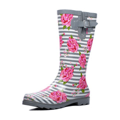 High Top Rubber Womens Rain Boots -Flowers