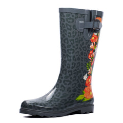 High Top Rubber Womens Rain Boots -Red Flowers