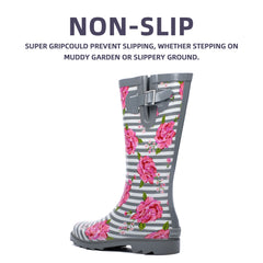 High Top Rubber Womens Rain Boots -Flowers