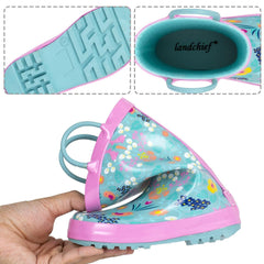 Landchief Pinky Blue Floral Rubber Rain Boots Kids