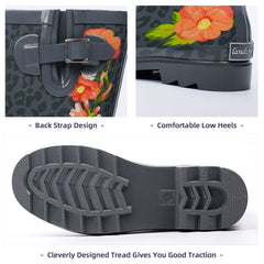 High Top Rubber Womens Rain Boots -Red Flowers