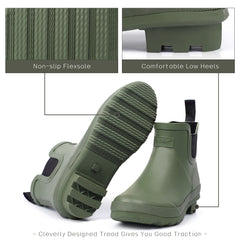 Ankel Chelsea Rubber Womens Rain Boots -Deep Green