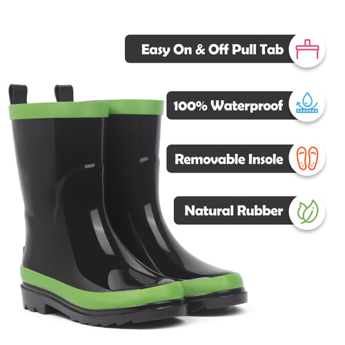 Jungle Black Rubber Rain Boots Kids Premium Collection