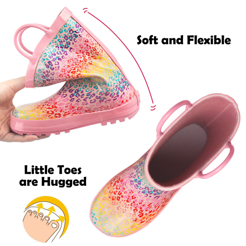 Pink Rainbow Rubber Rain Boots Kids