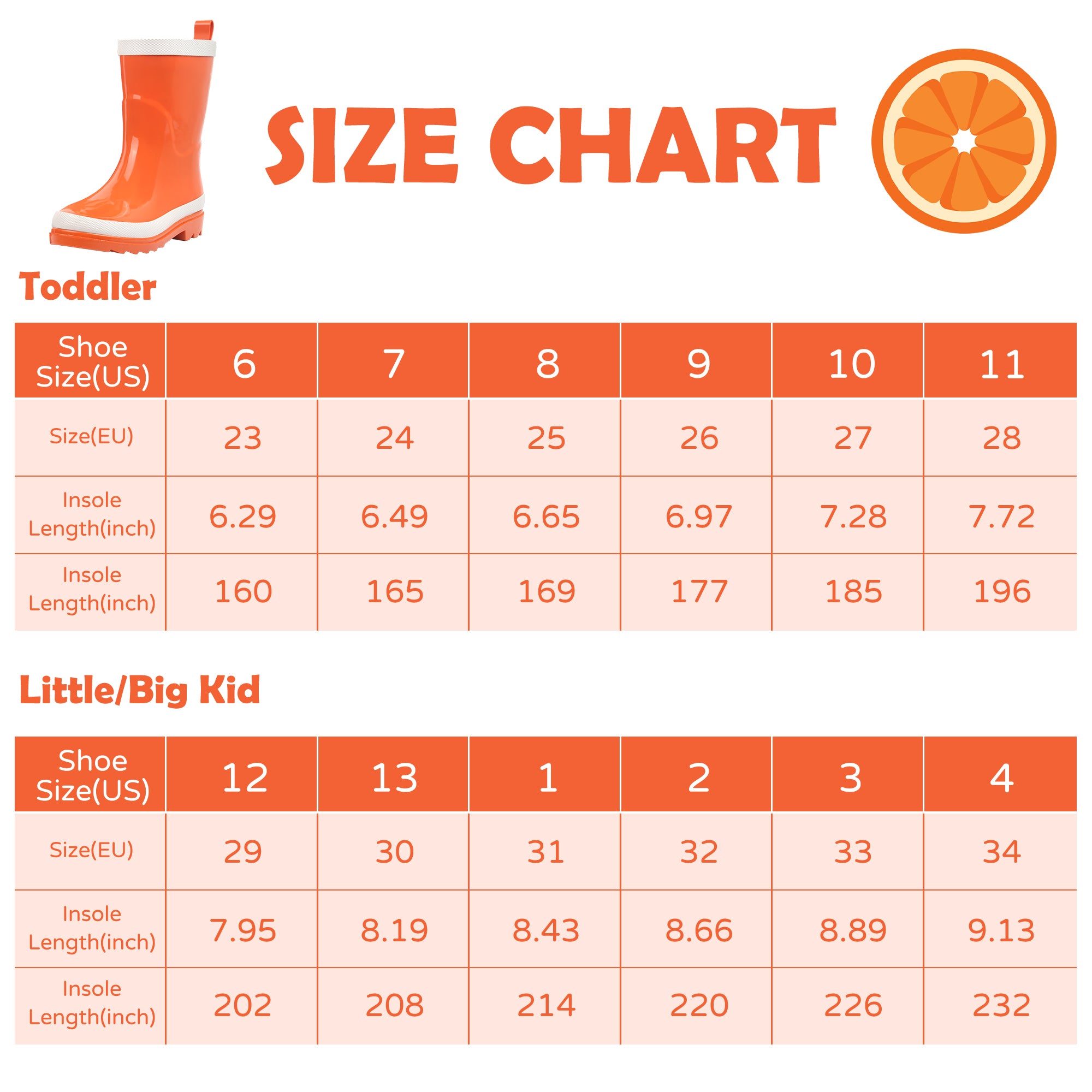 Energizing Orange Rubber Rain Boots Kids Premium Collection