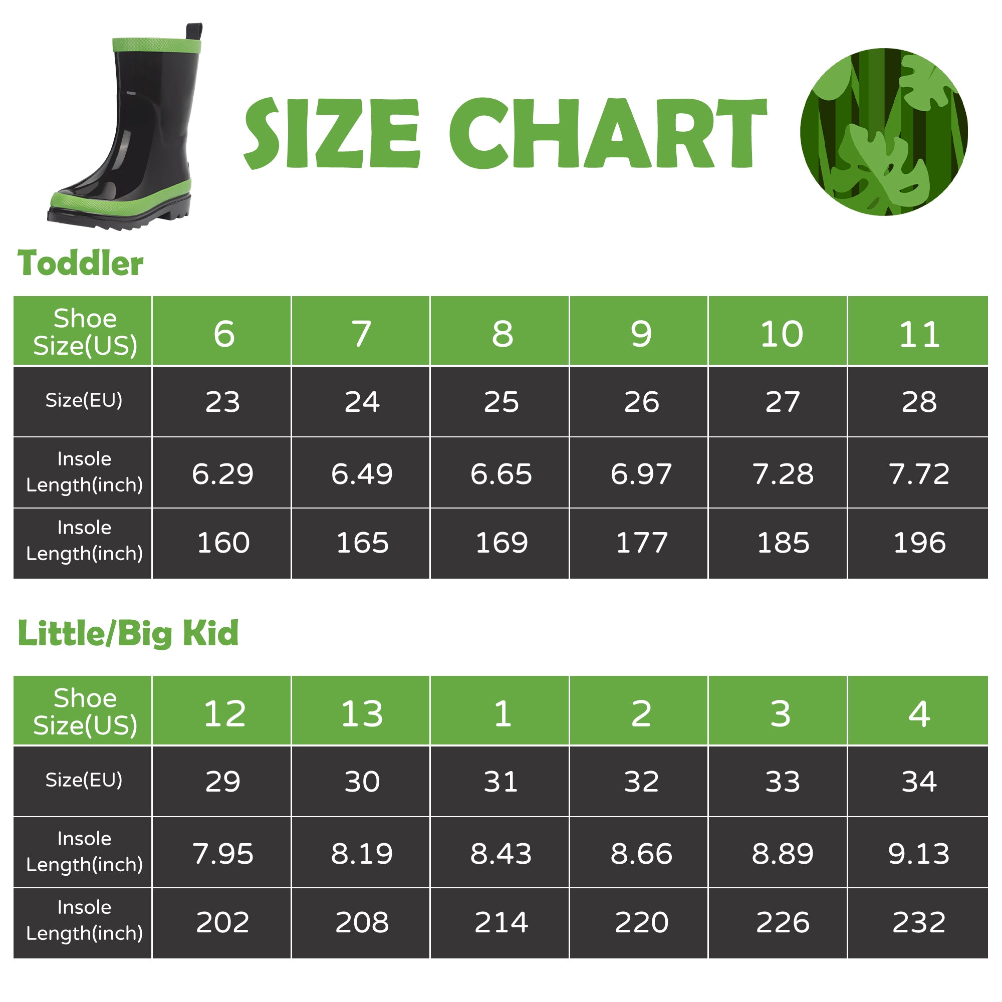 Jungle Black Rubber Rain Boots Kids Premium Collection