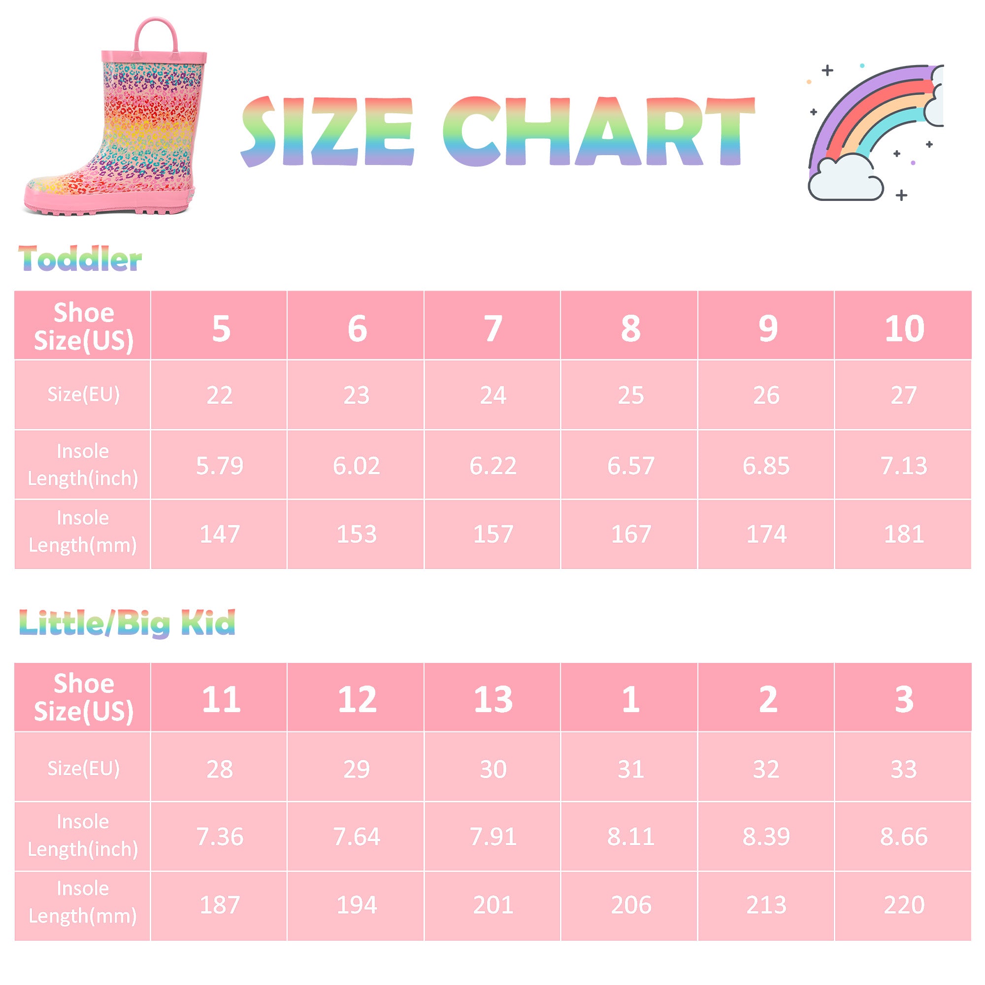 Pink Rainbow Rubber Rain Boots Kids