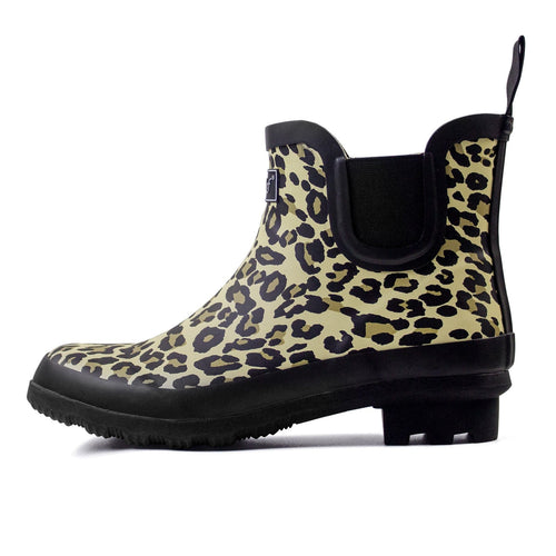 Landchief Ankle Chelsea Rubber Womens Rain Boots -Leopard