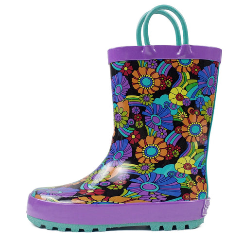 Landchief Purple Flower Rubber Rain Boots Kids