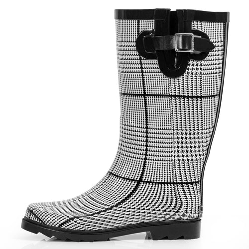 Landchief High Top Rubber Womens Rain Boots-Houndstooth