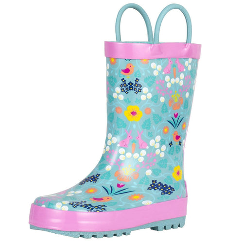 Landchief Pinky Blue Floral Rubber Rain Boots Kids