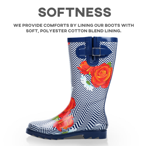 High Top Rubber Womens Rain Boots -Blue Wave