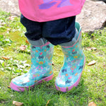 Landchief Pinky Blue Floral Rubber Rain Boots Kids