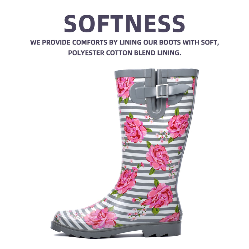 High Top Rubber Womens Rain Boots -Flowers