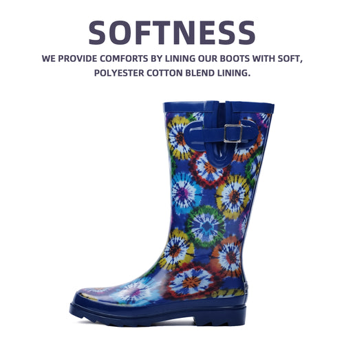 High Top Rubber Womens Rain Boots -Tie Dye