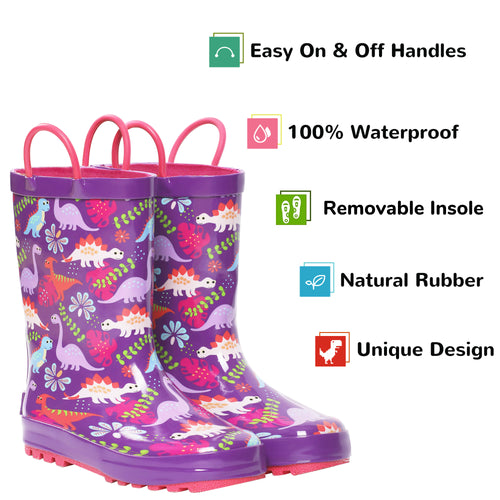 Purple Dinosaur Rubber Rain Boots Kids