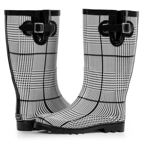 Landchief High Top Rubber Womens Rain Boots-Houndstooth