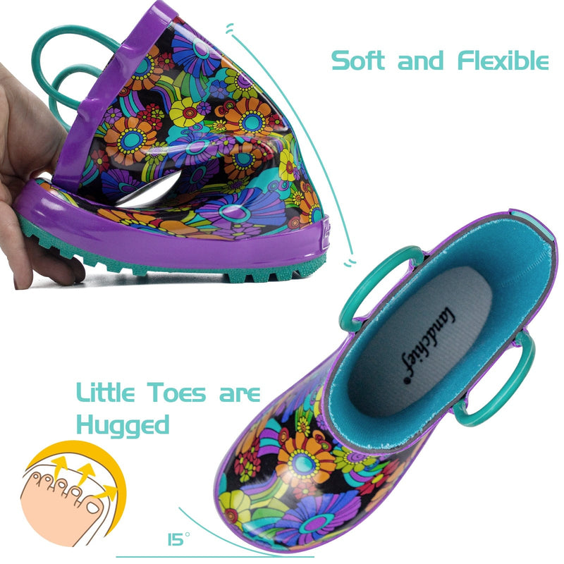 Landchief Purple Flower Rubber Rain Boots Kids
