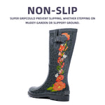 High Top Rubber Womens Rain Boots -Red Flowers