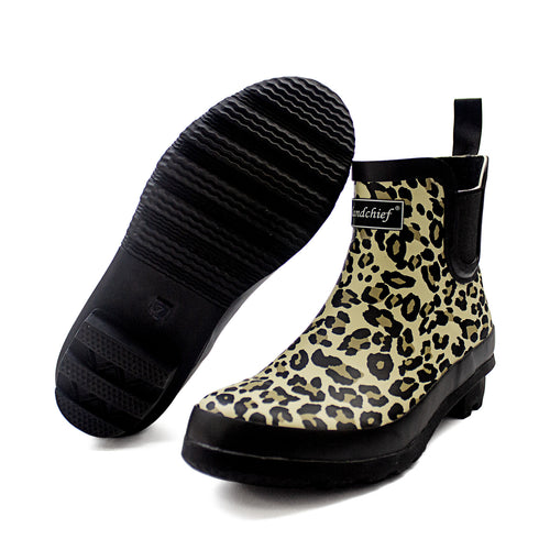 Landchief Ankle Chelsea Rubber Womens Rain Boots -Leopard