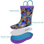 Landchief Purple Flower Rubber Rain Boots Kids