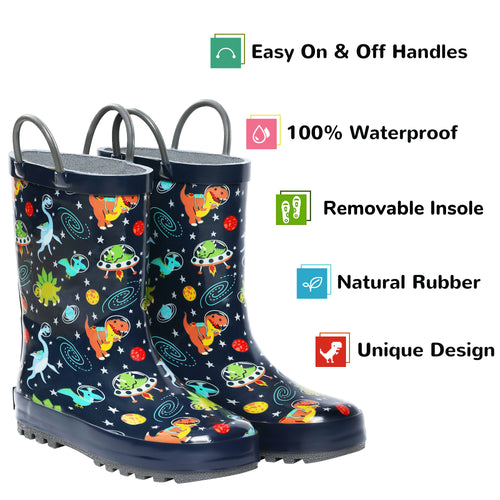 Space Dinosaur Rubber Rain Boots Kids