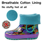 Landchief Purple Flower Rubber Rain Boots Kids