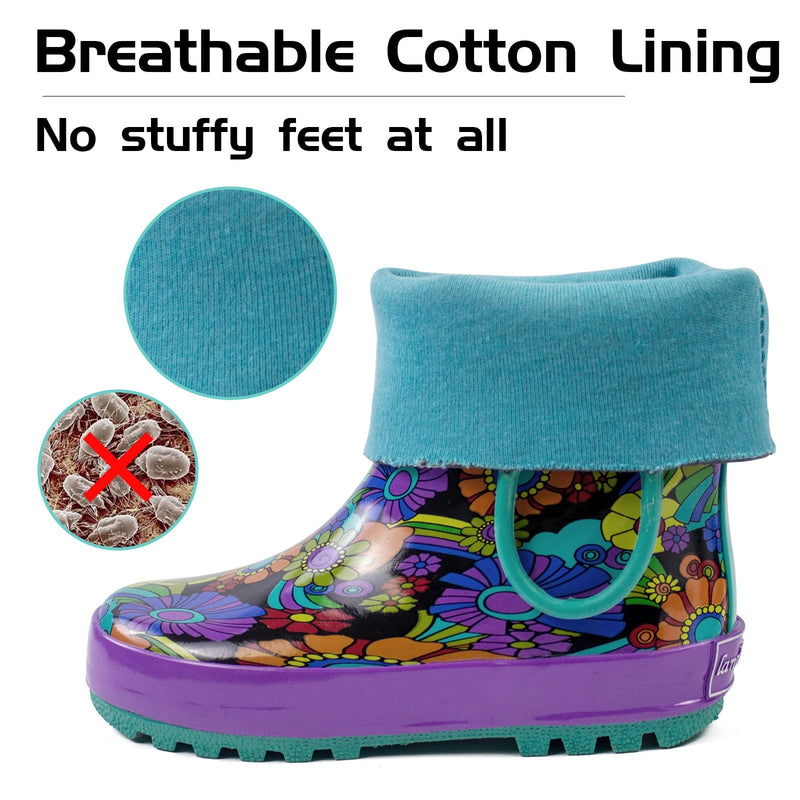Landchief Purple Flower Rubber Rain Boots Kids