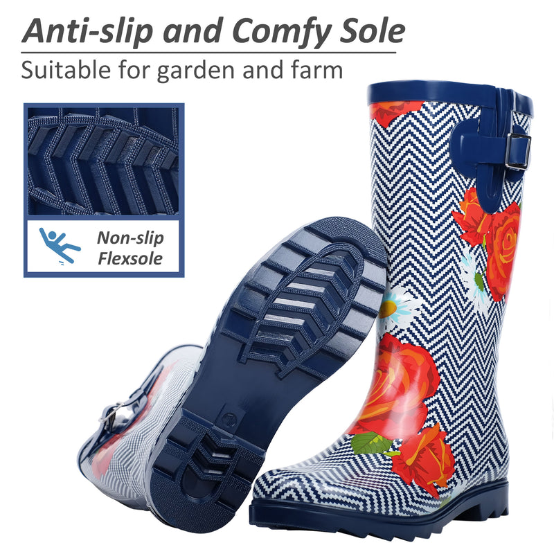 High Top Rubber Womens Rain Boots -Blue Wave