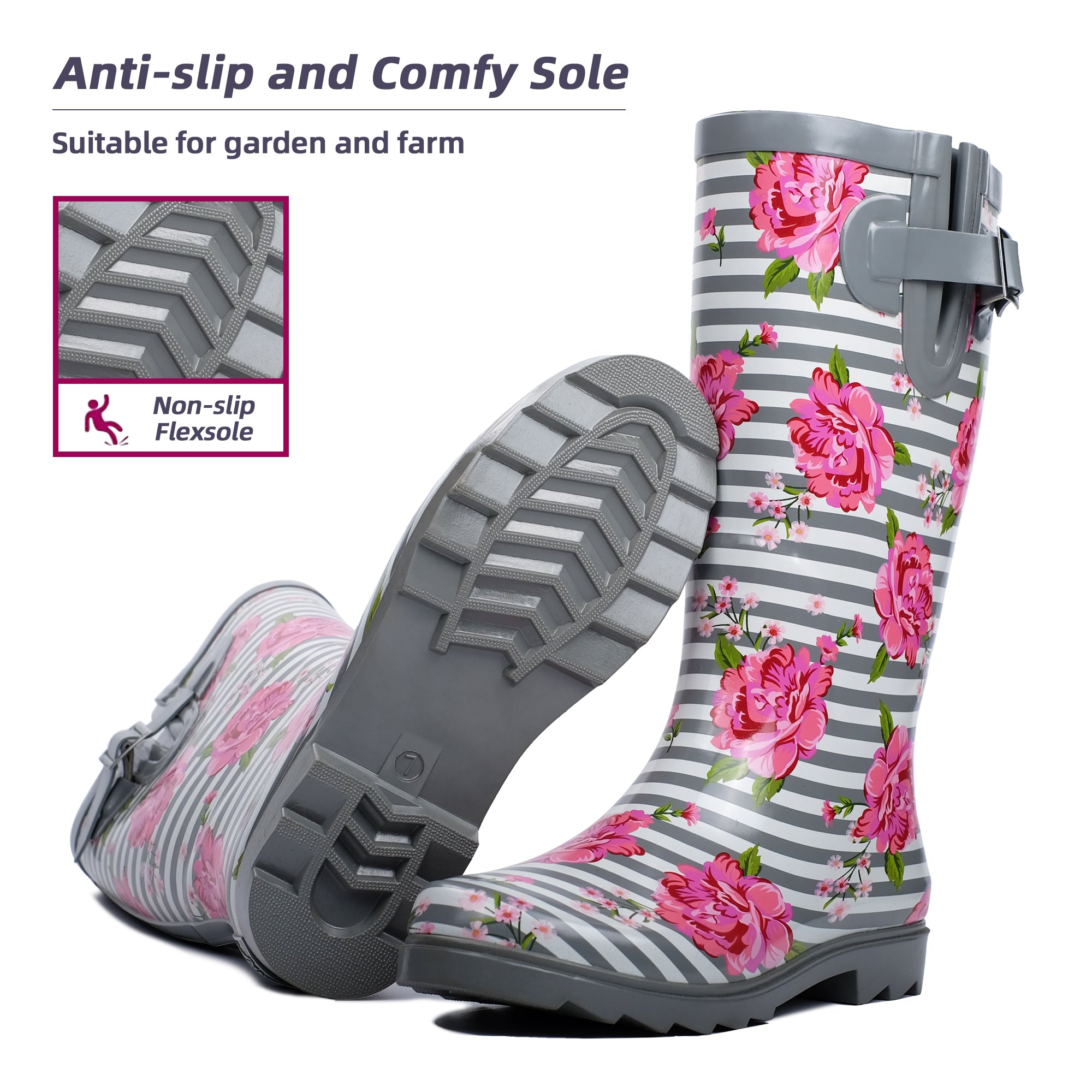 High Top Rubber Womens Rain Boots -Flowers