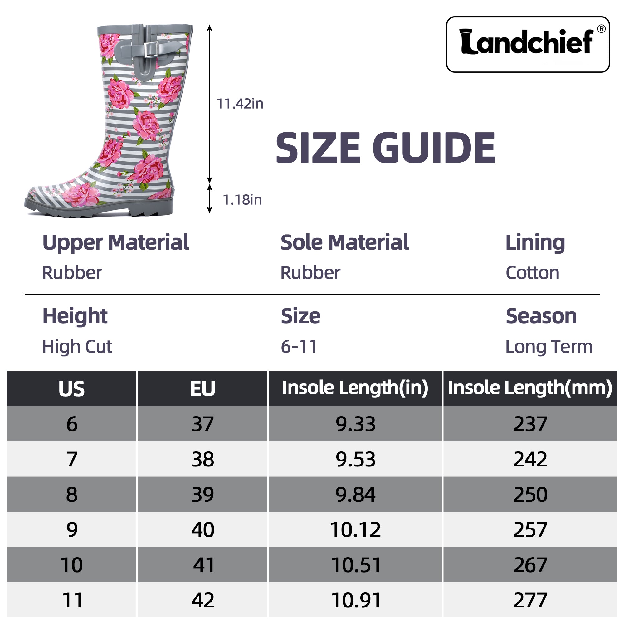 High Top Rubber Womens Rain Boots -Flowers