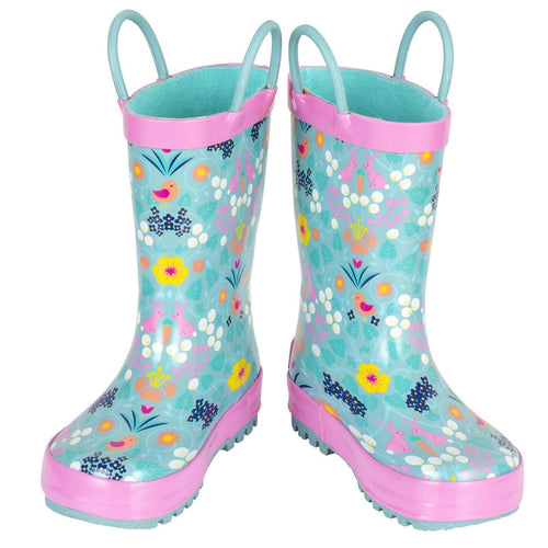 Landchief Pinky Blue Floral Rubber Rain Boots Kids