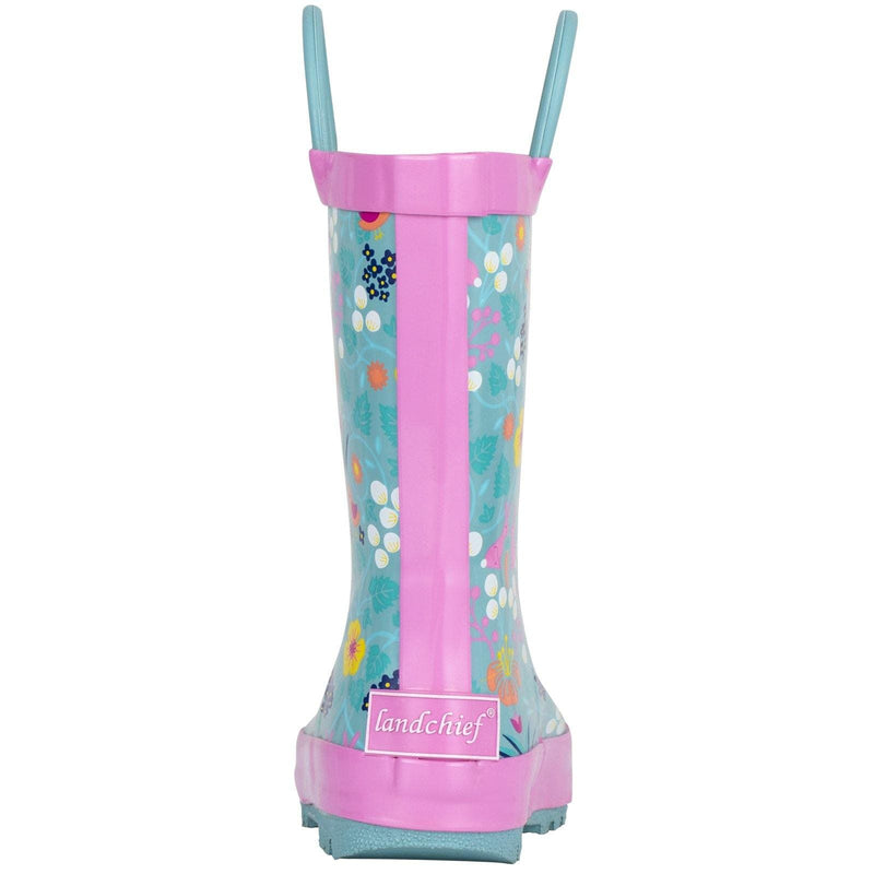 Landchief Pinky Blue Floral Rubber Rain Boots Kids