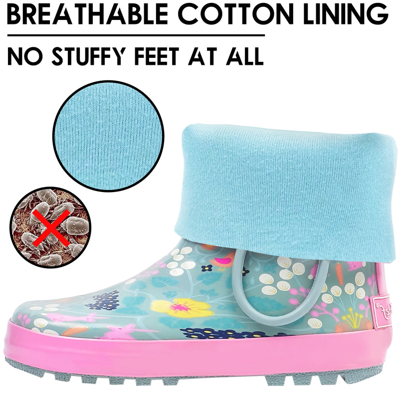 Pinky Blue Floral Rubber Rain Boots Kids