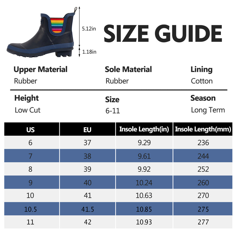 Ankel Chelsea Rubber Womens Rain Boots -Navy Rainbow